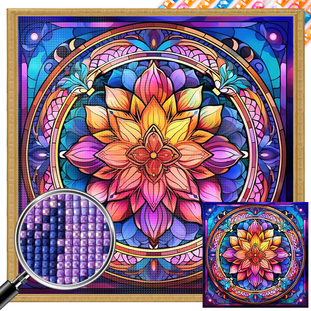 Mandala Pattern 40*40cm(picture) full square drill diamond painting with 4 to 12 colors of AB drill