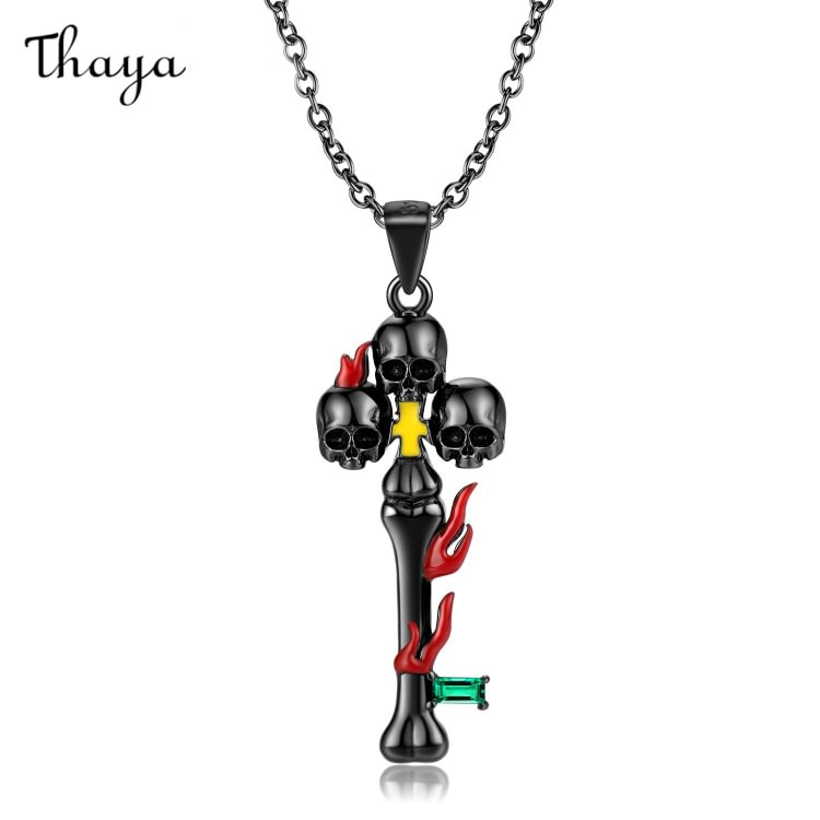 Thaya 925 Silver Skull Torch Necklace