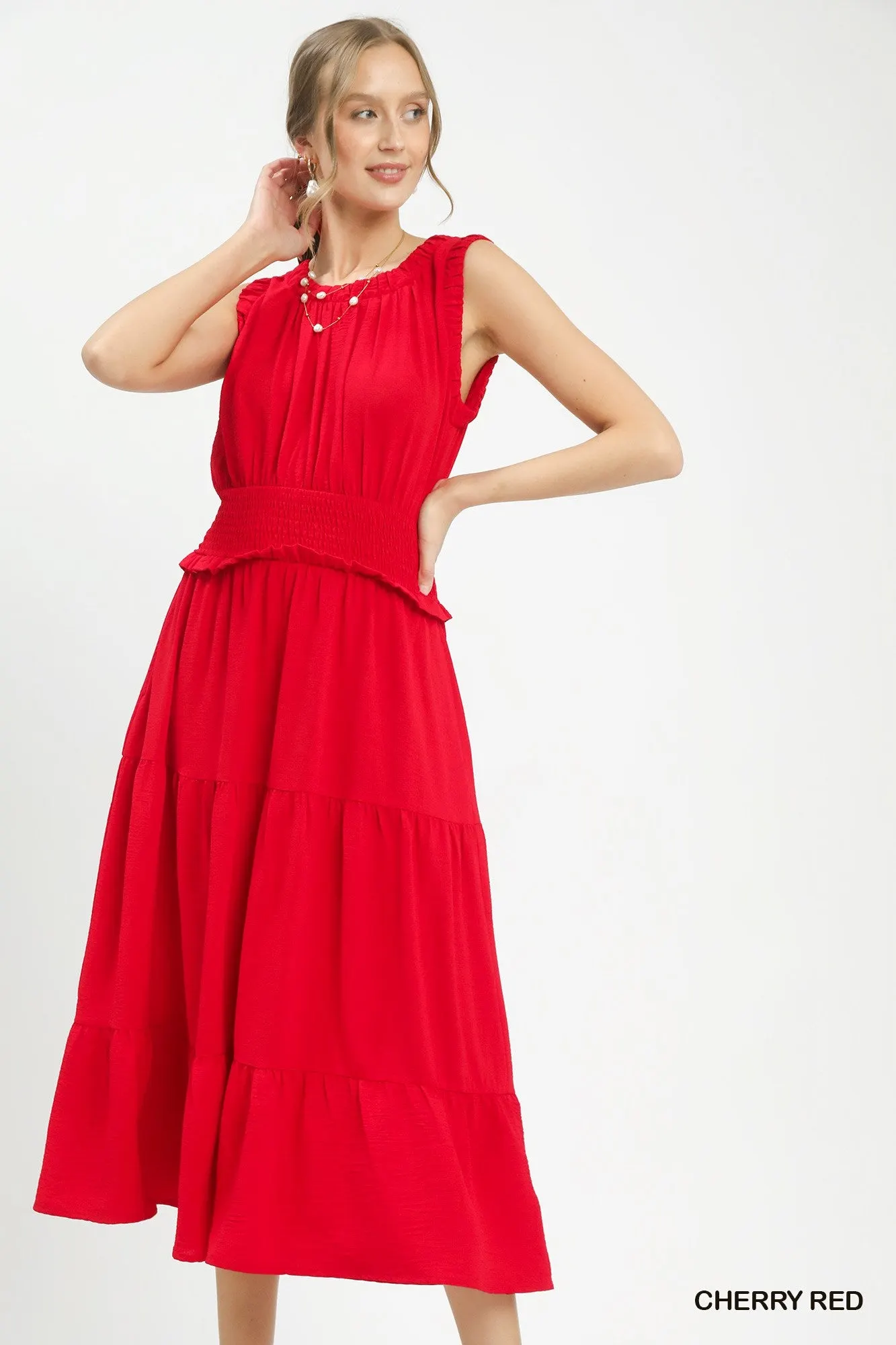 Umgee Smocked Waist Tiered Midi Dress mysite idetrend