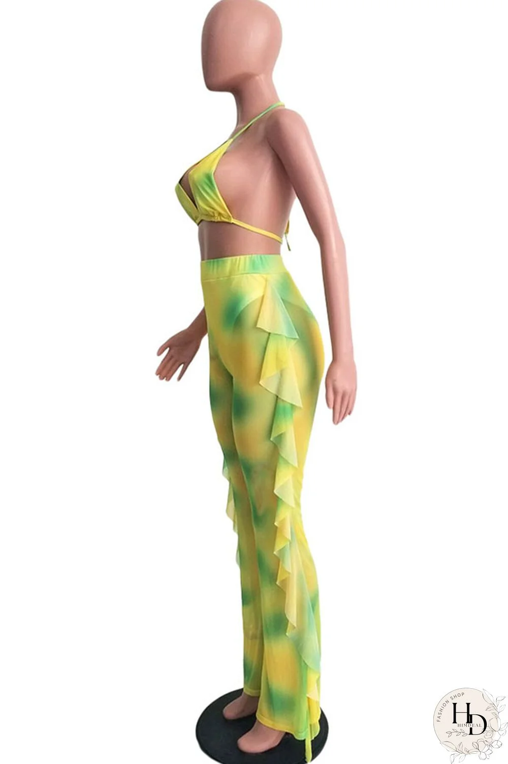 Army Green Sexy Fashion Stringy selvedge Print Tie Dye Patchwork Loose Sleeveless