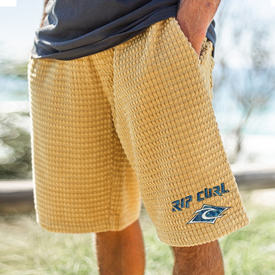 Vintage Men's Rip Curl Print Surf Shorts Vacation Casual Comfortable Beach Shorts / [blueesa] /