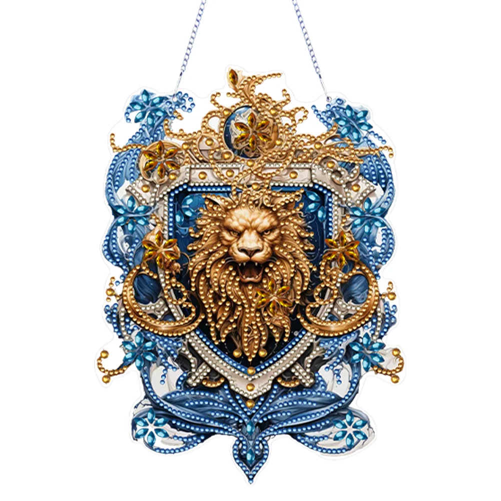 DIY Lion Head Single-Side Acrylic Diamond Painting Pendant for Garden Window Decor