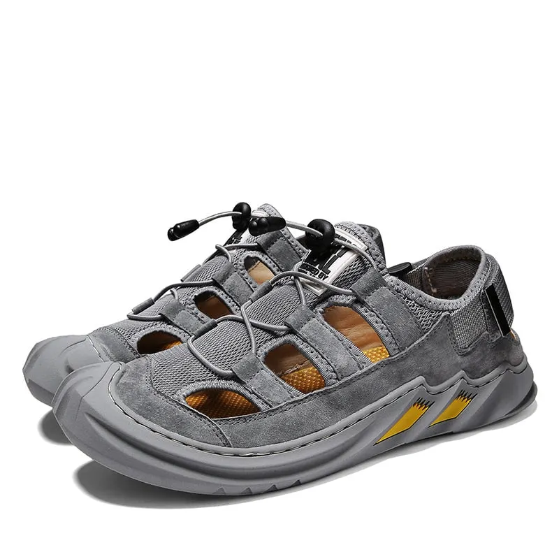 Summer Genuine Leather Mens Sandals Non-slip Outdoor Men Hiking Shoes Breathable Men Casual Shoes Roman Slippers Plus Size 38-48