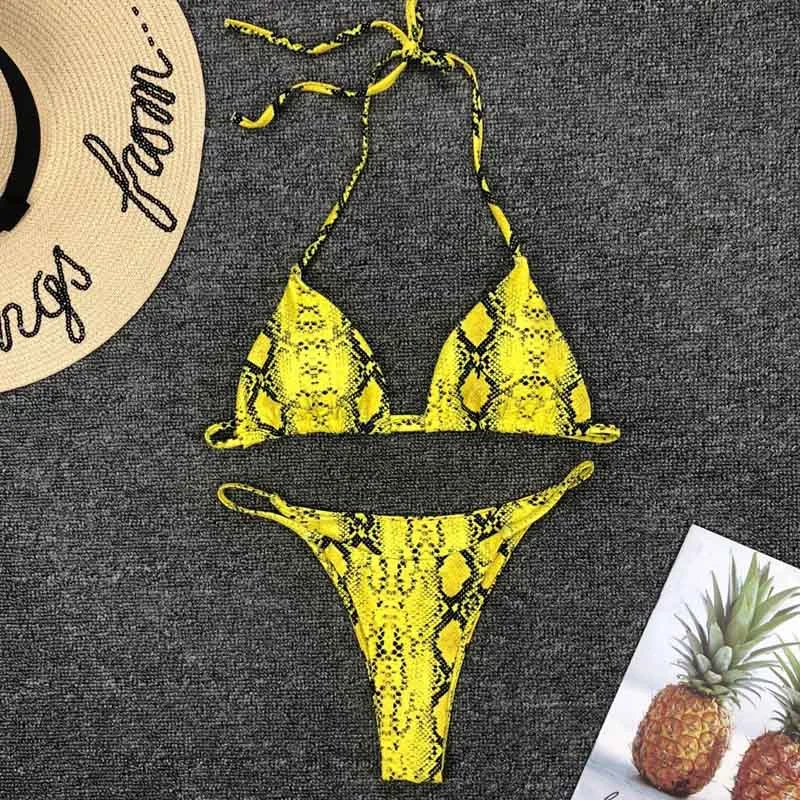 2021 New High Waist  Bikini set Yellow Bandeau Swimsuit Sexy Print Thong Bikini Women Swimwear Two-pieces Bather Bathing Suit
