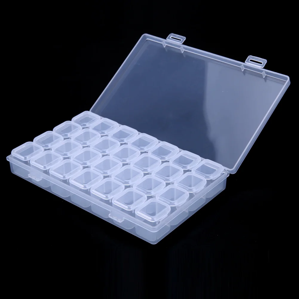28 Slots Plastic Nail Art Case with Clear Lid Empty for Jewelry Diamond Painting