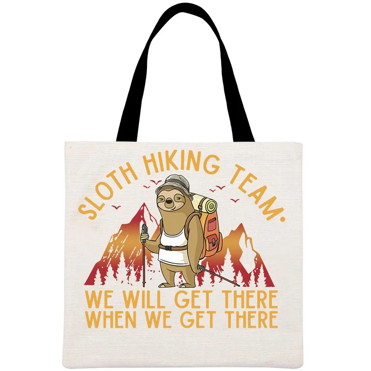 Sloth Hiking  We Will Get There Printed Linen Bag-Annaletters