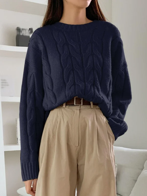 Nigikala Nigikala And Winter Women's Jersey Sweater Loose Round Neck Solid Color Trendy Knitted Shirt