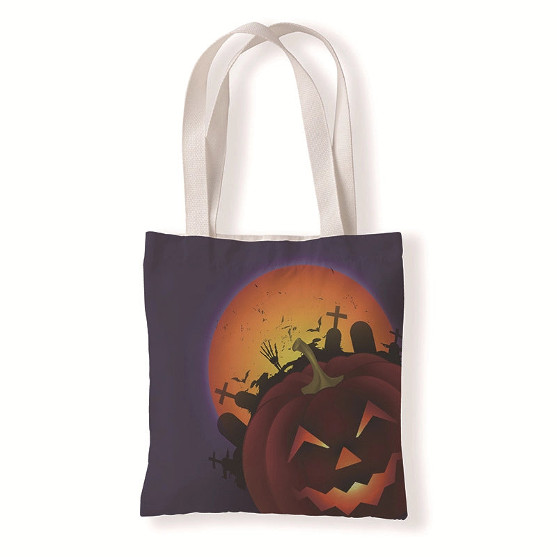Halloween Women’s Medium Canvas Pumpkin Letter Elegant Streetwear Square Open Canvas Bag