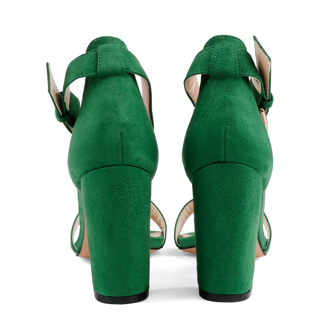 90mm Women's Ankle Strap Pumps Block Heel Suede Sandals Summer Shoes-MERUMOTE