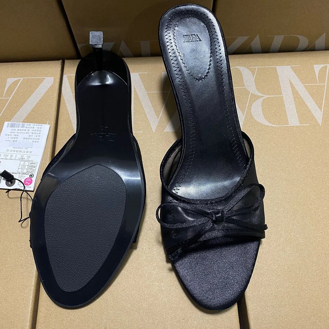 Breakj Breakj Home 2025 New Women's Shoes Fashion With Back Empty Slippers Fabric Bows Decorated With High Heel Sandals