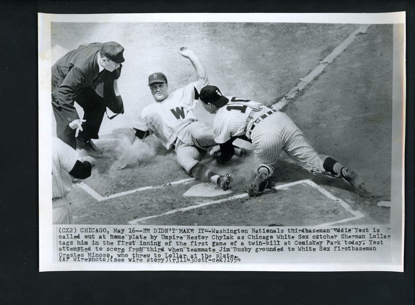 Eddie Yost & Sherm Lollar Chylak 1954 Press Photo Poster painting Senators Chicago White Sox