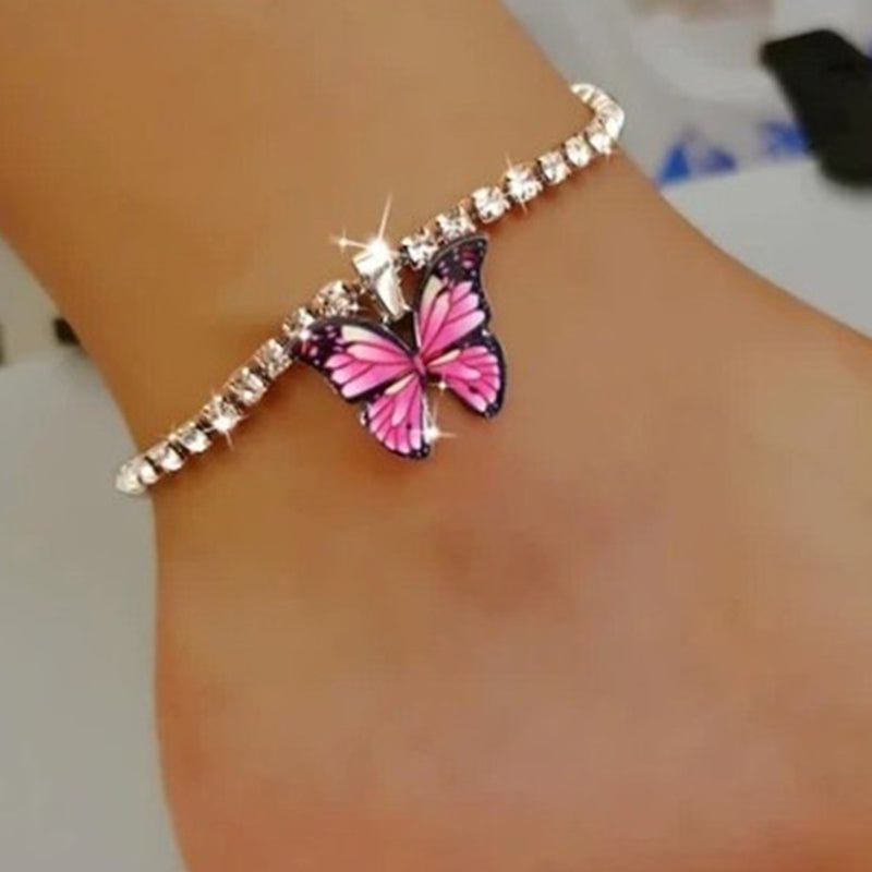 Rhinestone butterfly anklet women