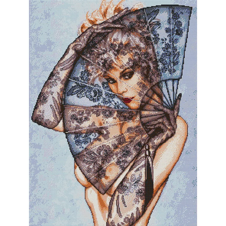 Beaty Fan 14CT Printed Cross Stitch Kits (48*62CM) fgoby