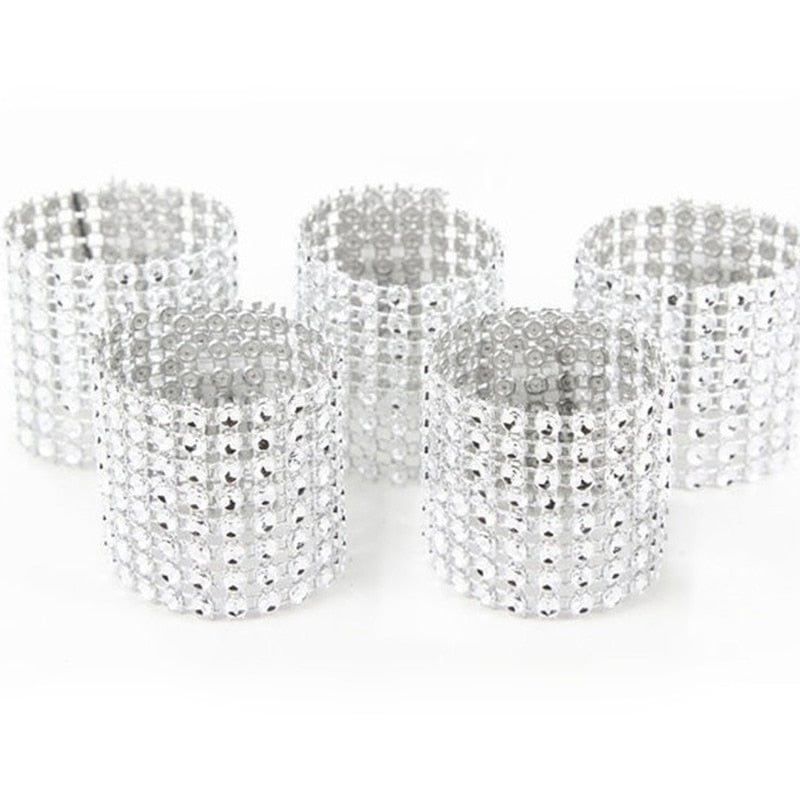 10pcs Gold Silver Napkin Ring Chairs Buckles Wedding Event Decoration Crafts Rhinestone Bows Holder Handmade Party Supplies