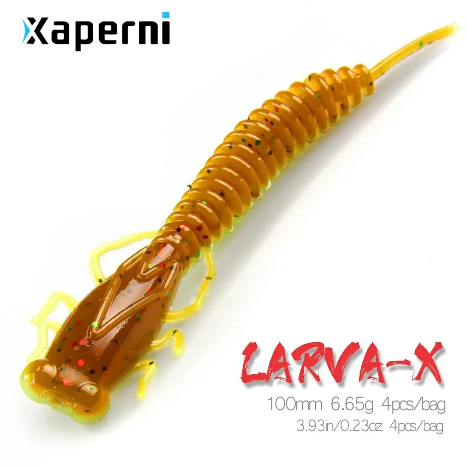Xaperni Larva  100mm 6.65g 4pcs Artificial  Soft Lures Fishing Worm Silicone Bass Pike Minnow Swimbait Jigging Plastic Baits