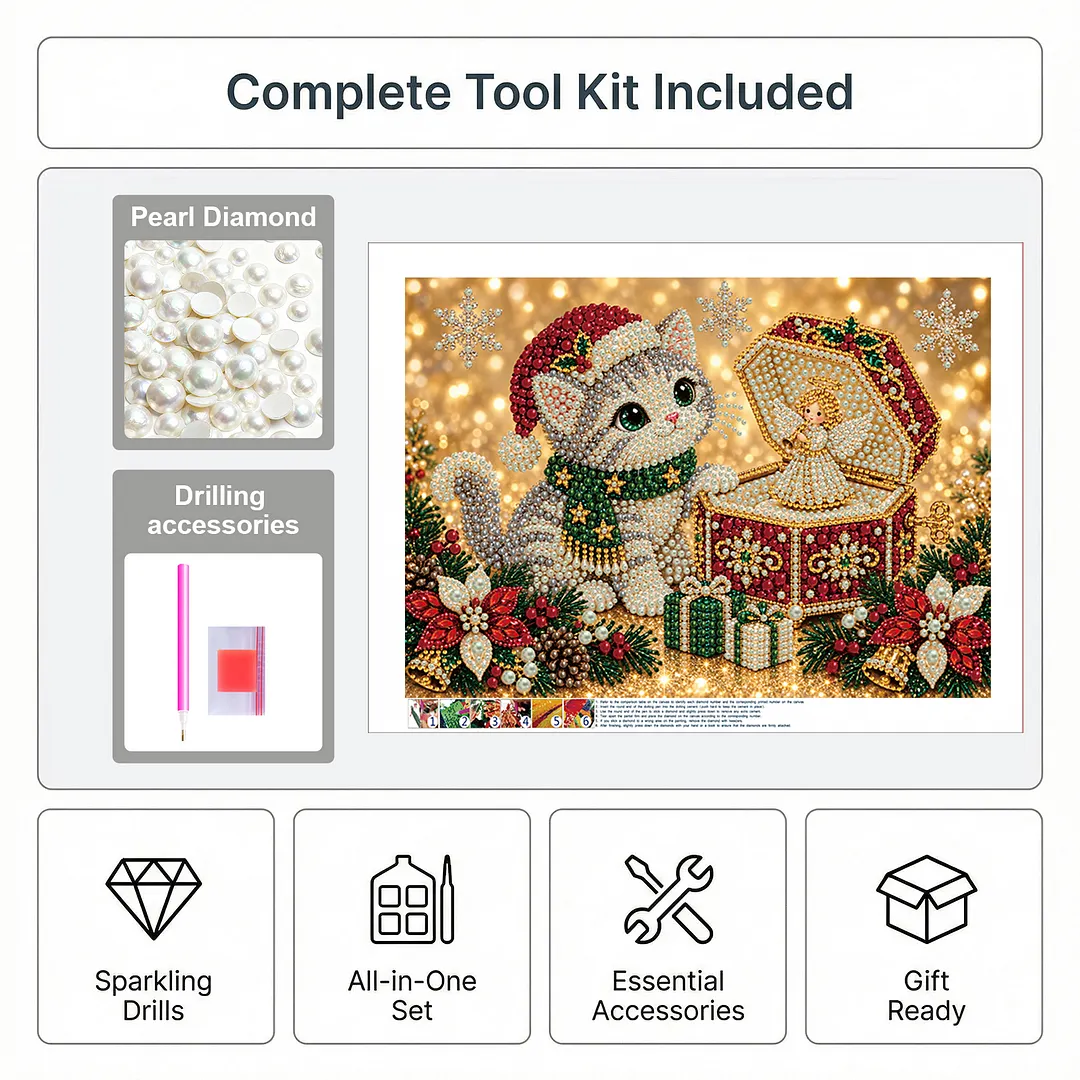 Pearl Painting Kit for Adults Christmas Cat 15.75x11.81in