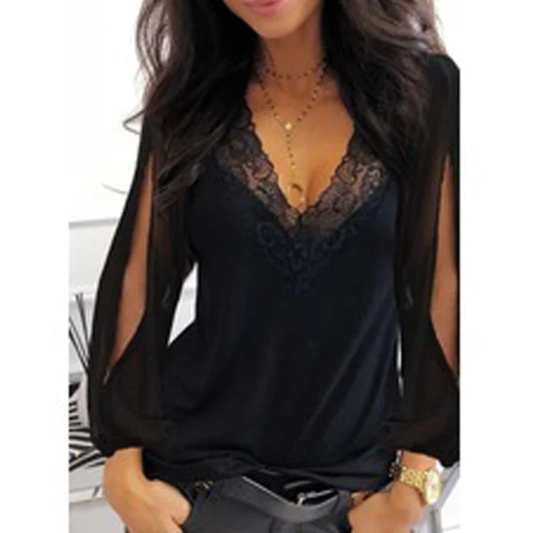 V-neck Long Sleeve Blouse-Allyzone-Allyzone
