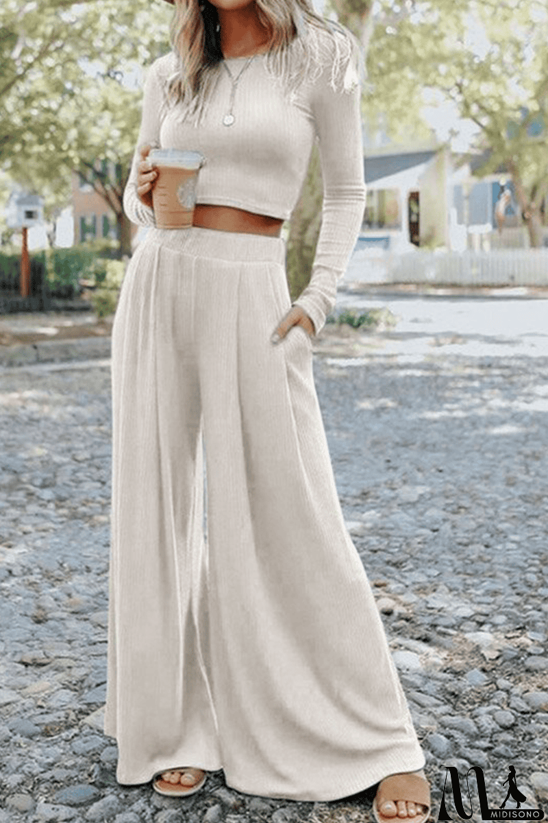 MidiSono - Fashion Solid Patchwork O Neck Long Sleeve Two Pieces