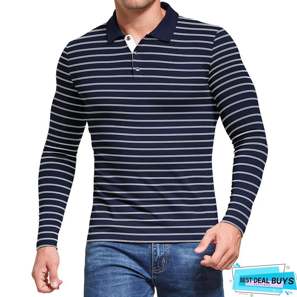 Golf Striped Polo Shirt Custom T-Shirt European and American Men Lapel Long Sleeve