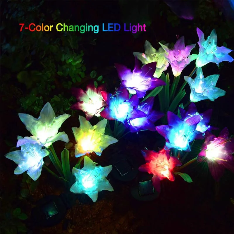 Solar Flower Lights, New Upgraded Multi-Color Solar Outdoor Lily Lights (2 Pack, Waterproof 7 Color)
