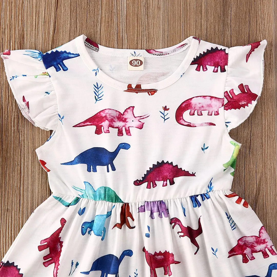 2020 Baby Summer Clothing Toddler Kids Baby Girls Dresses Colorful Dinosaur Dress Party Princess Floral Clothes