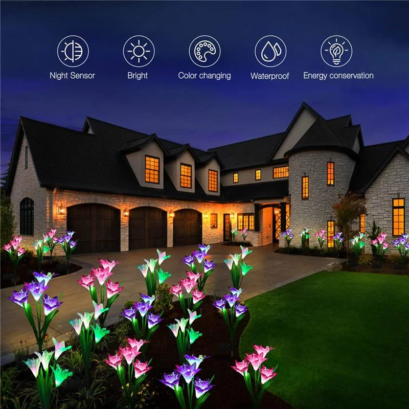 Solar Flower Lights, New Upgraded Multi-Color Solar Outdoor Lily Lights (2 Pack, Waterproof 7 Color)