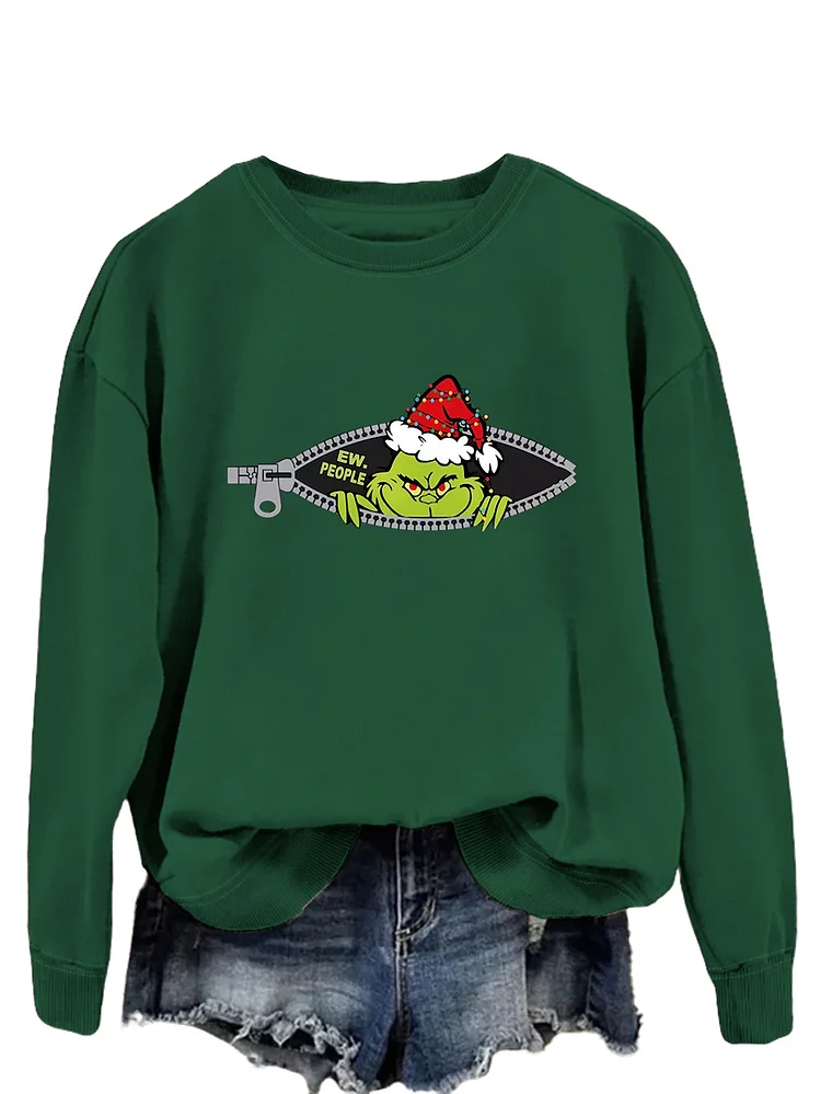 Womens Merry Christmas Crewneck Sweatshirt Funny EW People Print Holiday Sweatshirt