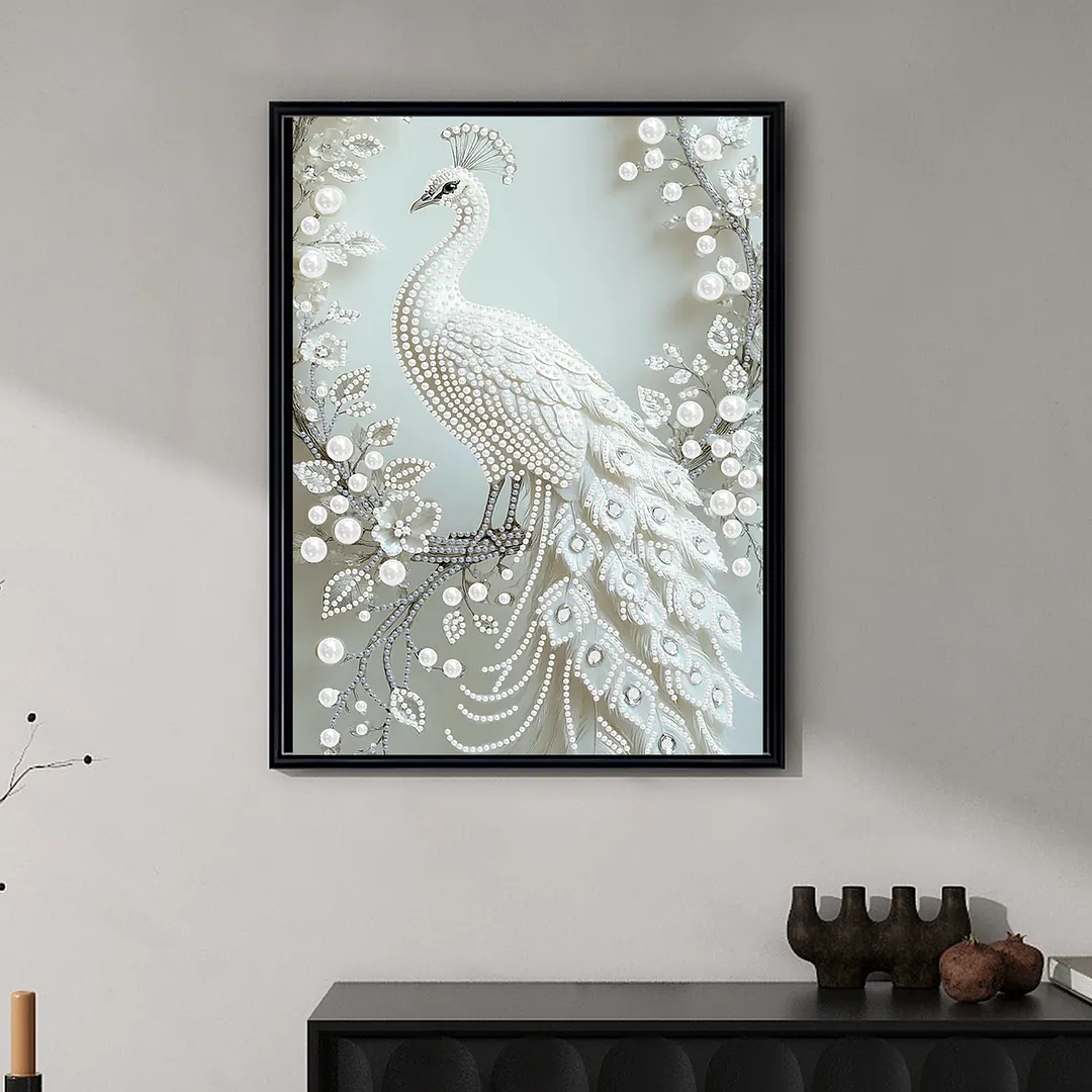 Pearl Painting Kit for Adults White Peacock 11.81x15.75in