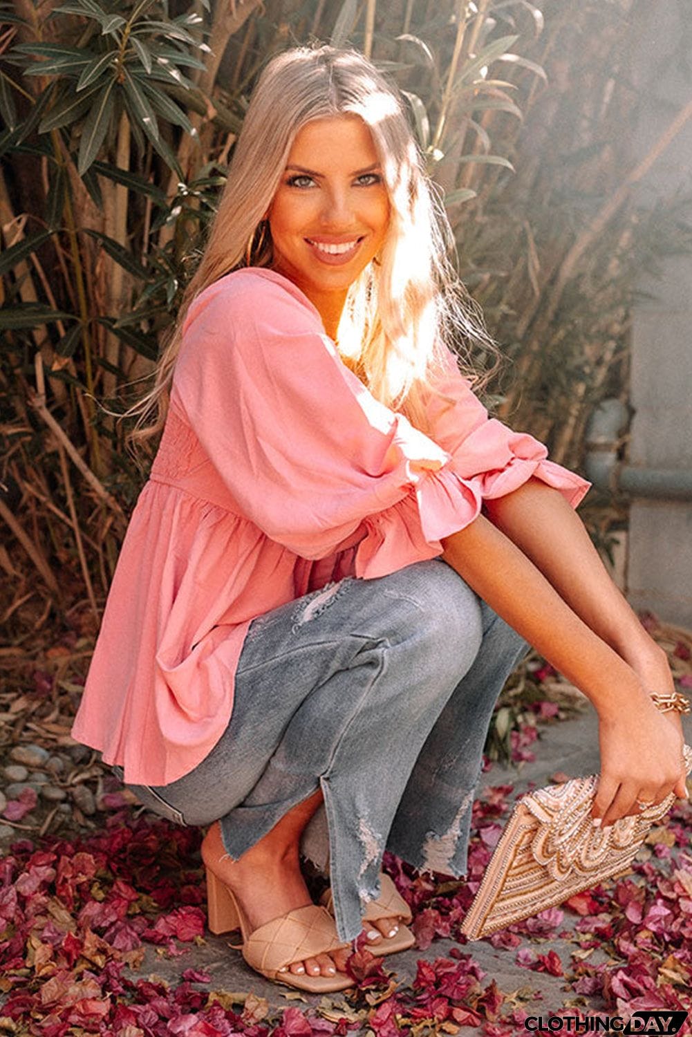 Square Neck Puff Sleeve Ruffled Peplum Top