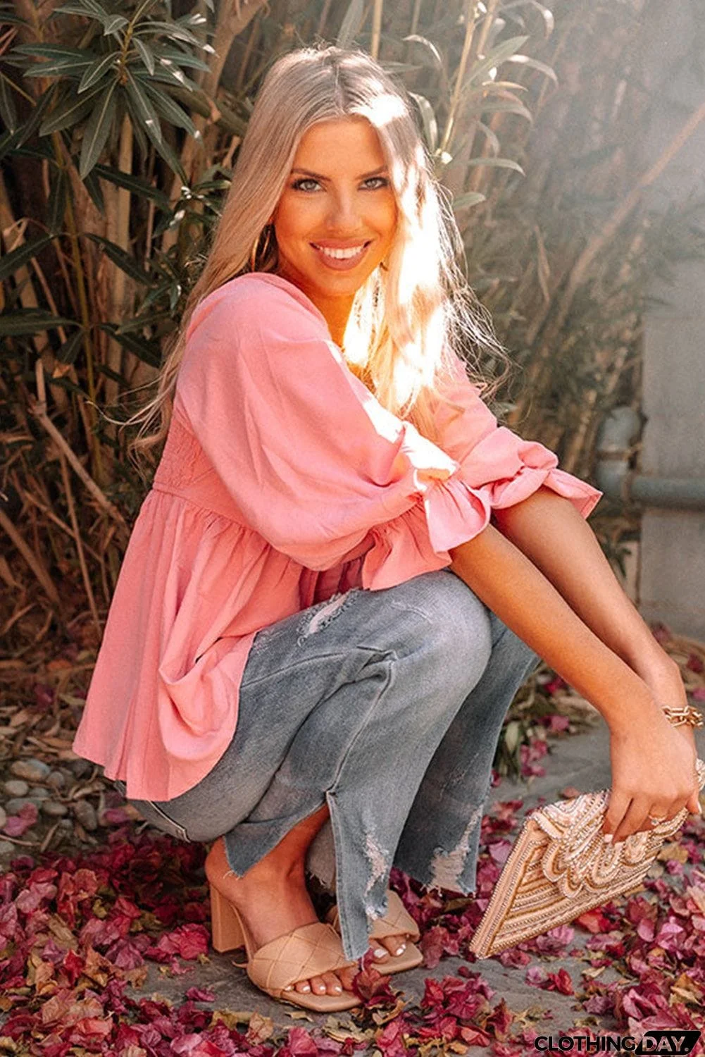 Square Neck Puff Sleeve Ruffled Peplum Top