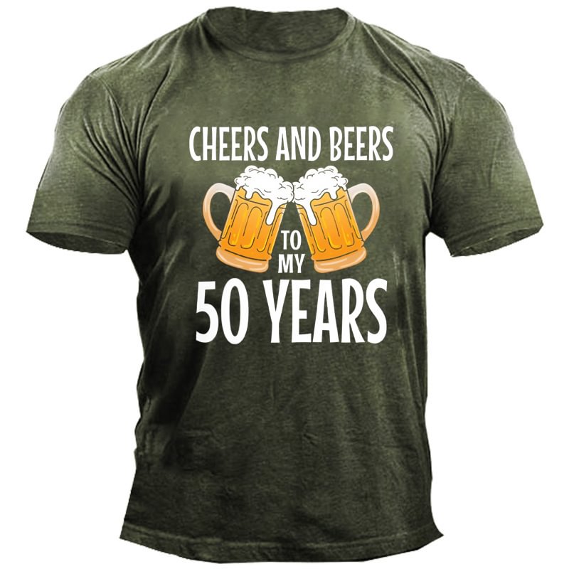 Cheers And Beers To My 50 Years Men's Cotton Print T-shirt-Compassnice®