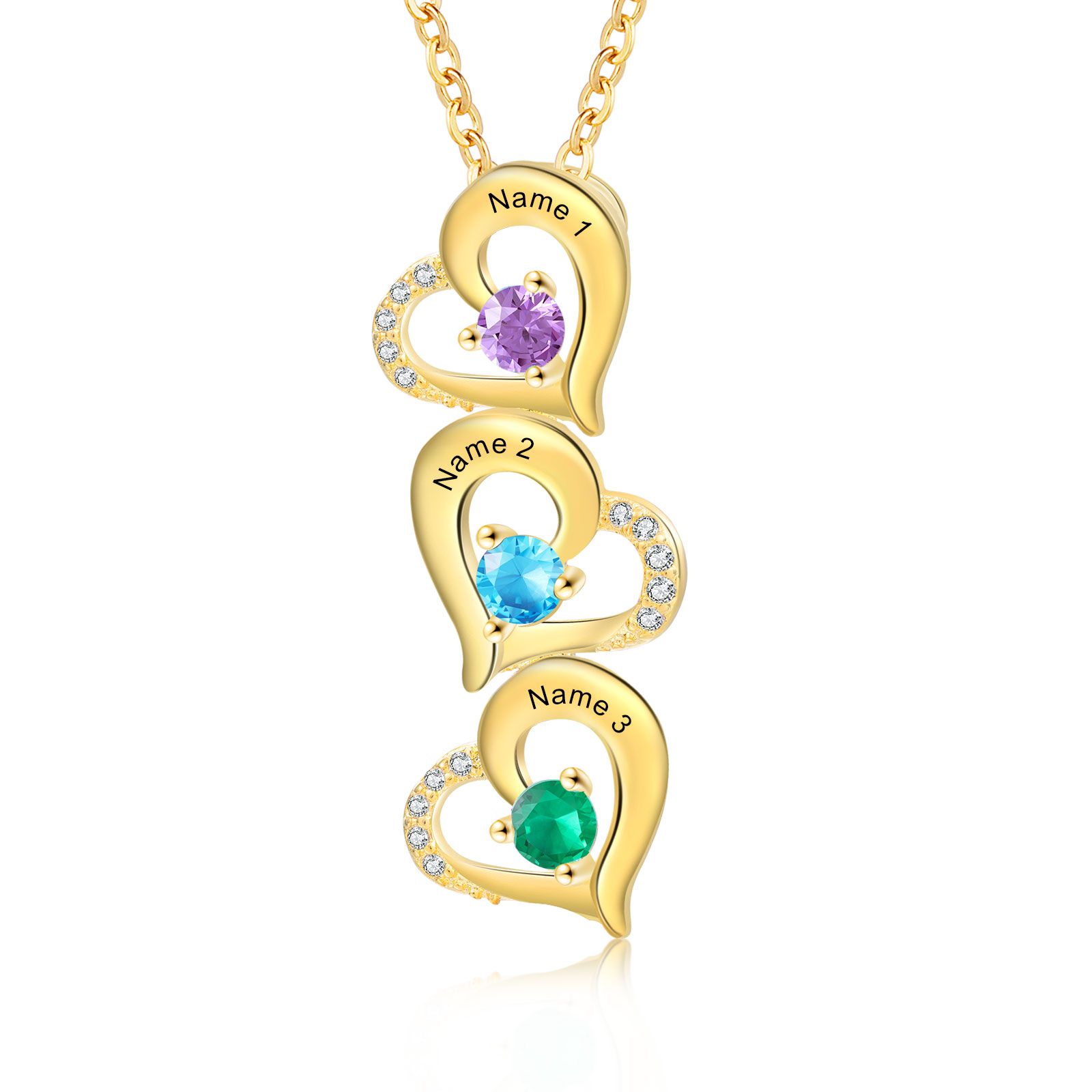 3 Names - Personalised Heart Pendant Necklace Custom Birthstones & Names Necklace Birthday Gift for Her-Jessemade AU