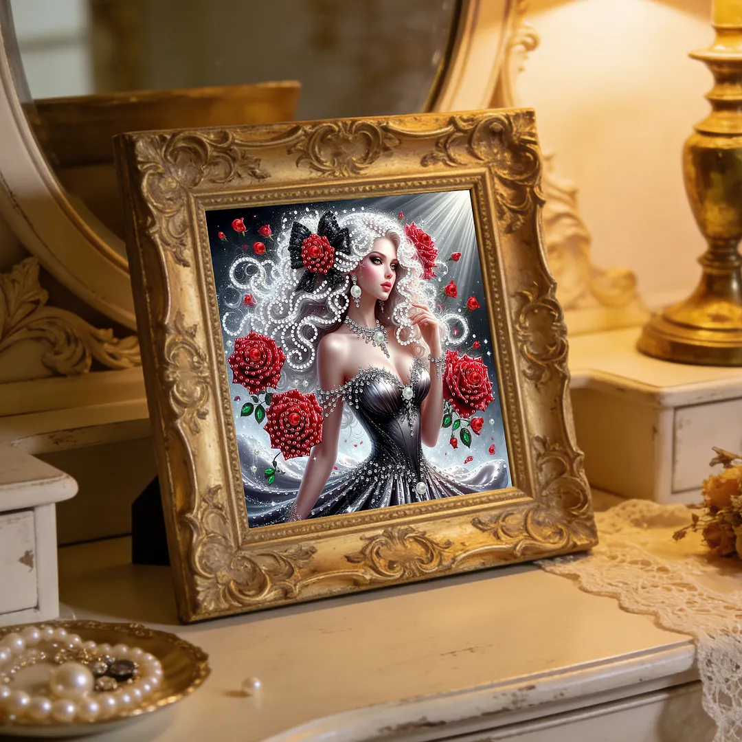 Rose Black Dress Beauty Special Shaped 5D DIY Partial Drill Diamond Painting Kits for Adults Beginners Home Decor Diamonds Dots Gem Art Kits 11.81x11.81inch