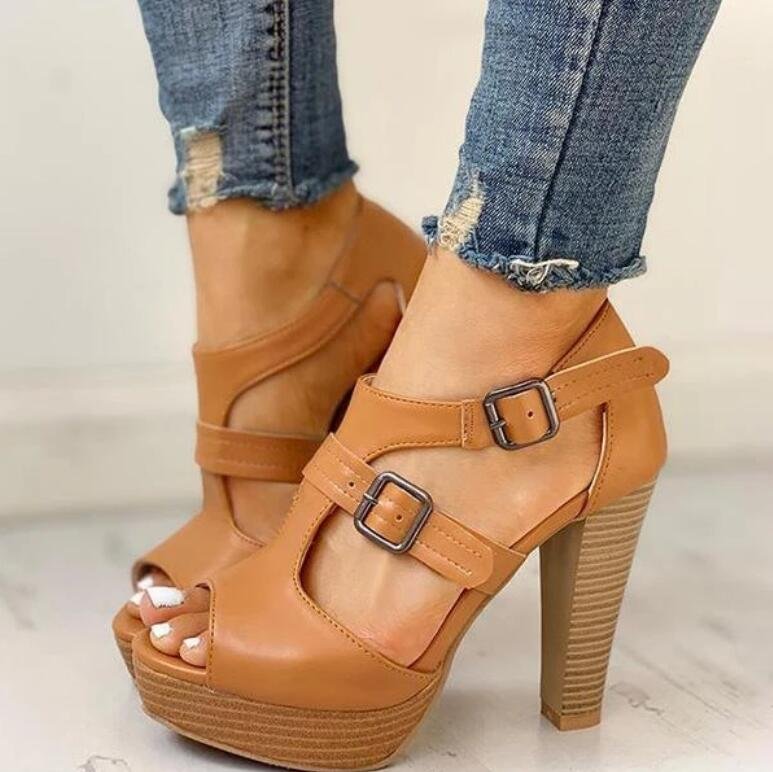SHENGY 2020 Summer Women Shoes Fashion High Heel Shoes Sandals Peep Toe Platform Pumps Buckle Pumps Shoes Office