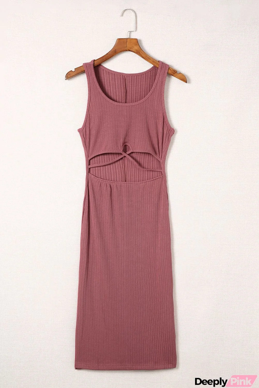 Crisscross Cutout Scoop Neck Slit Midi Dress