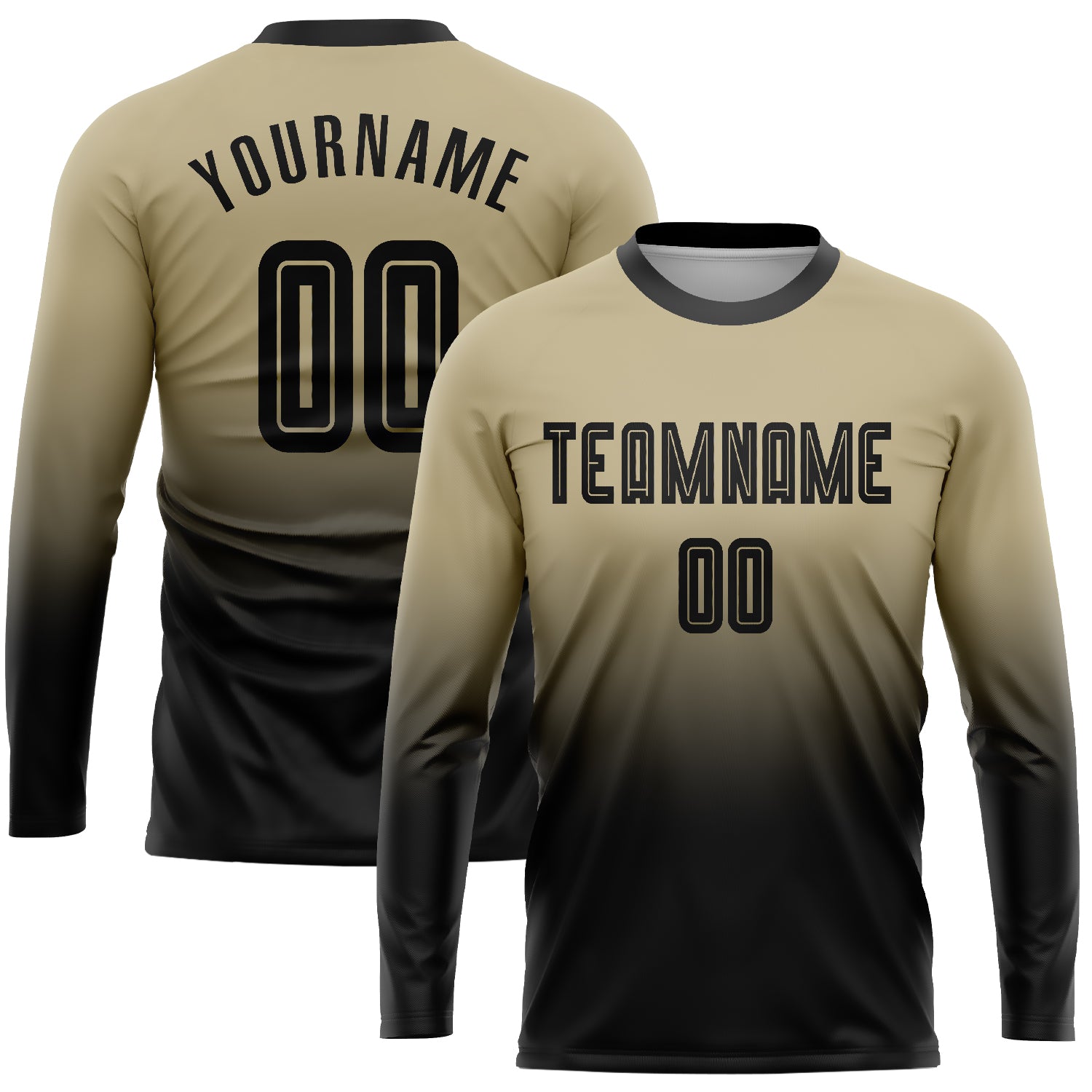 Custom Vegas Gold Black Sublimation Long Sleeve Fade Fashion Soccer Uniform Jersey | captainssportss.com