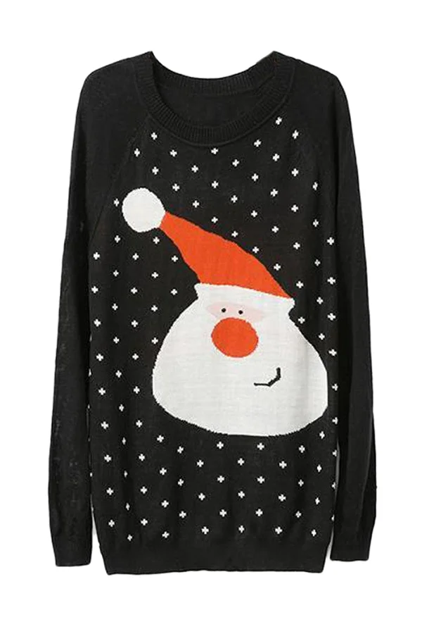 Black Pullover Womens Santa Pattern Ugly Christmas Sweater-elleschic