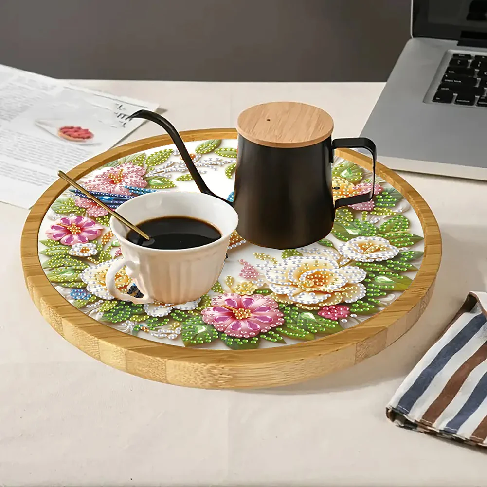 DIY Diamond Painting Kit Round Wooden Tray Diamond Painting Tray for Home (Bird)