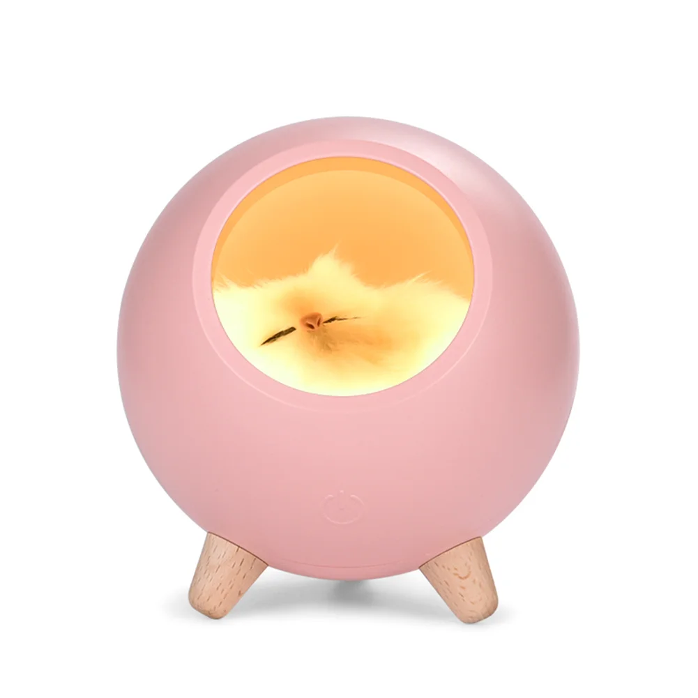 Cute Touch Dimming Kitten Night Light Bedside Charging Lamp Decor (Pink)