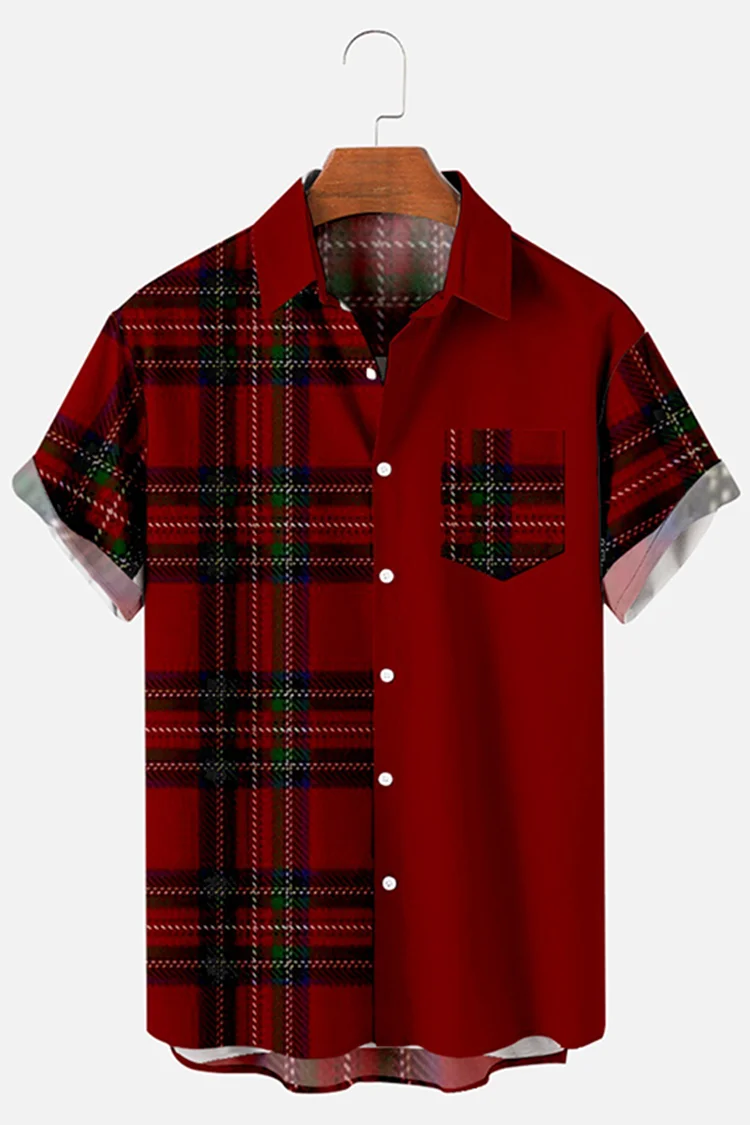 Men's Christmas Plaid Short Sleeve Shirt