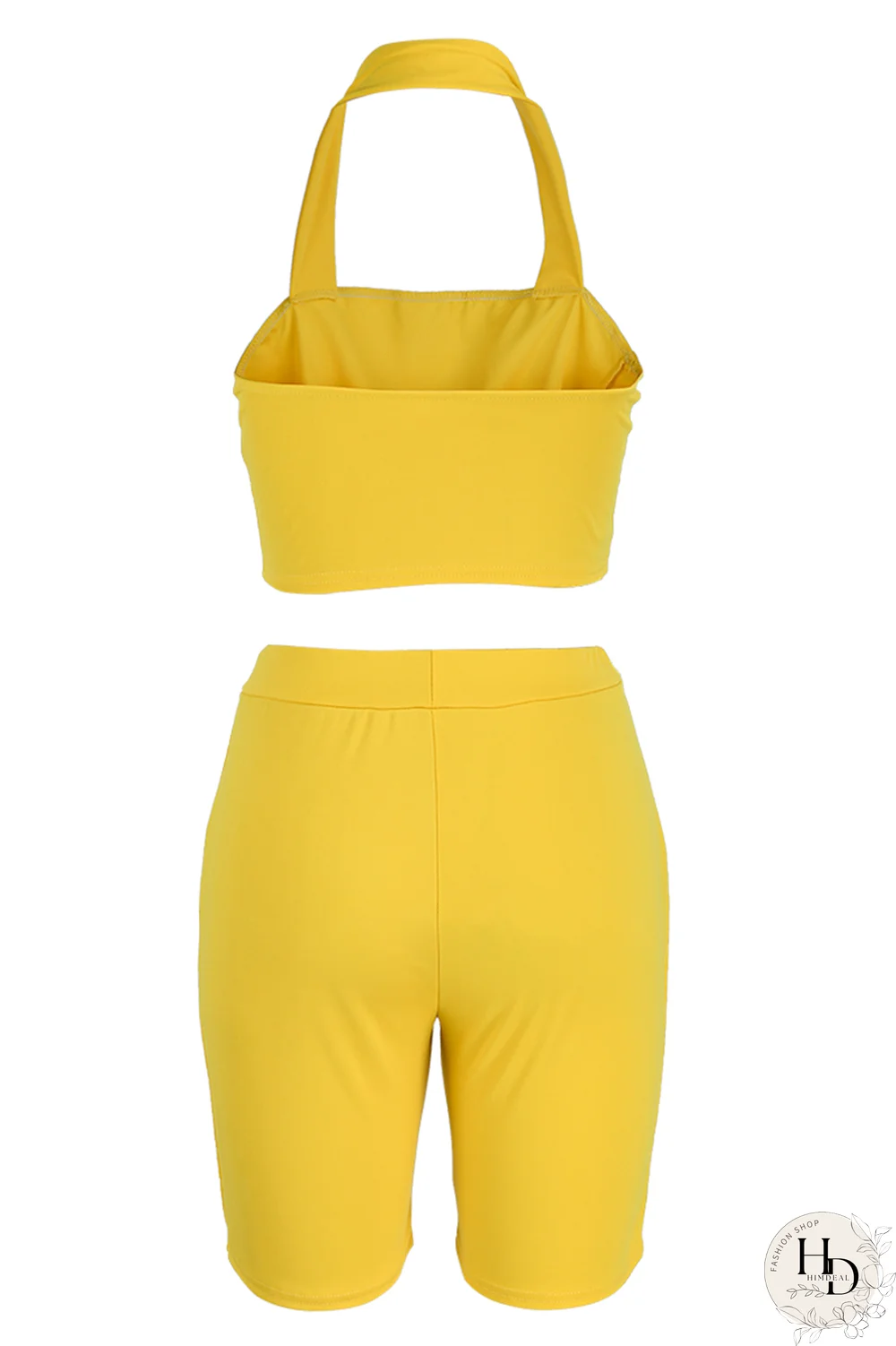 Rose Red Casual Solid Patchwork Halter Sleeveless Two Pieces