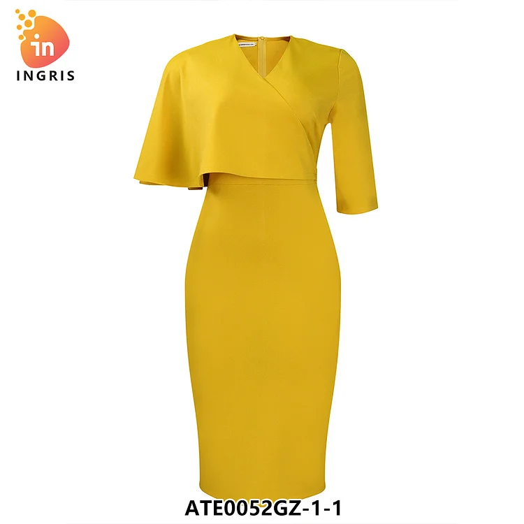 Women's New Elegant Office Lady Dress Solid Color Professional Pencil Dress with Hip Wrap for Party and Office for Summer-ATE0052GZ