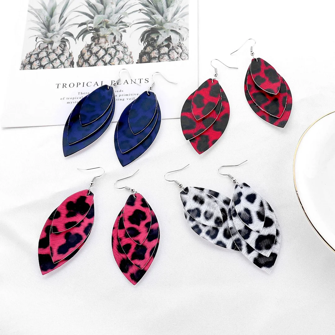 Layered Leopard Leather Earrings