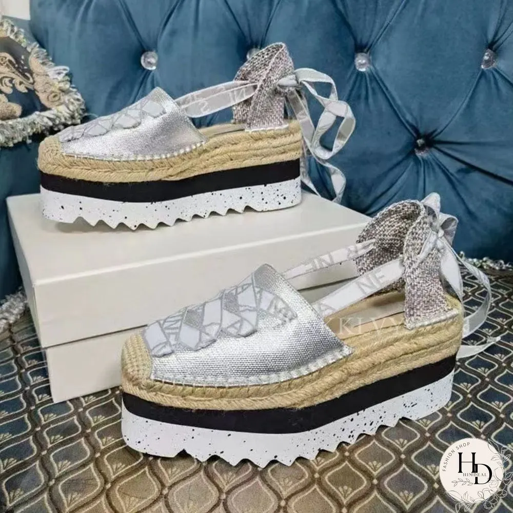Flat Platform Denim Cloth Sandals Women Thick Sole Mixed Color Ankle Strappy Sandalias