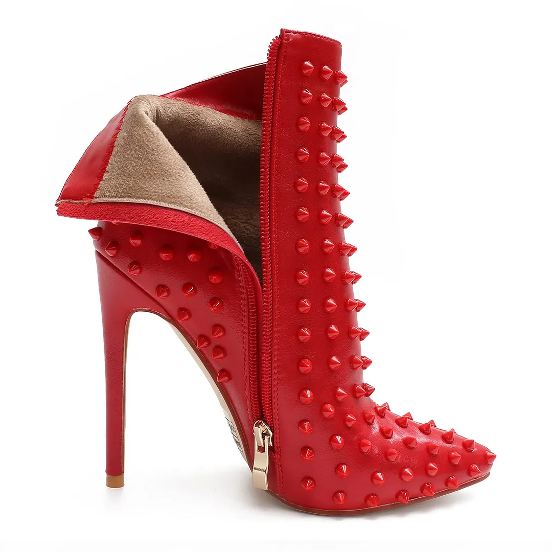 4.72" Women's Ankle Boots with Rivets Closed Pointed Toe Stilettos Boots-vocosishoes