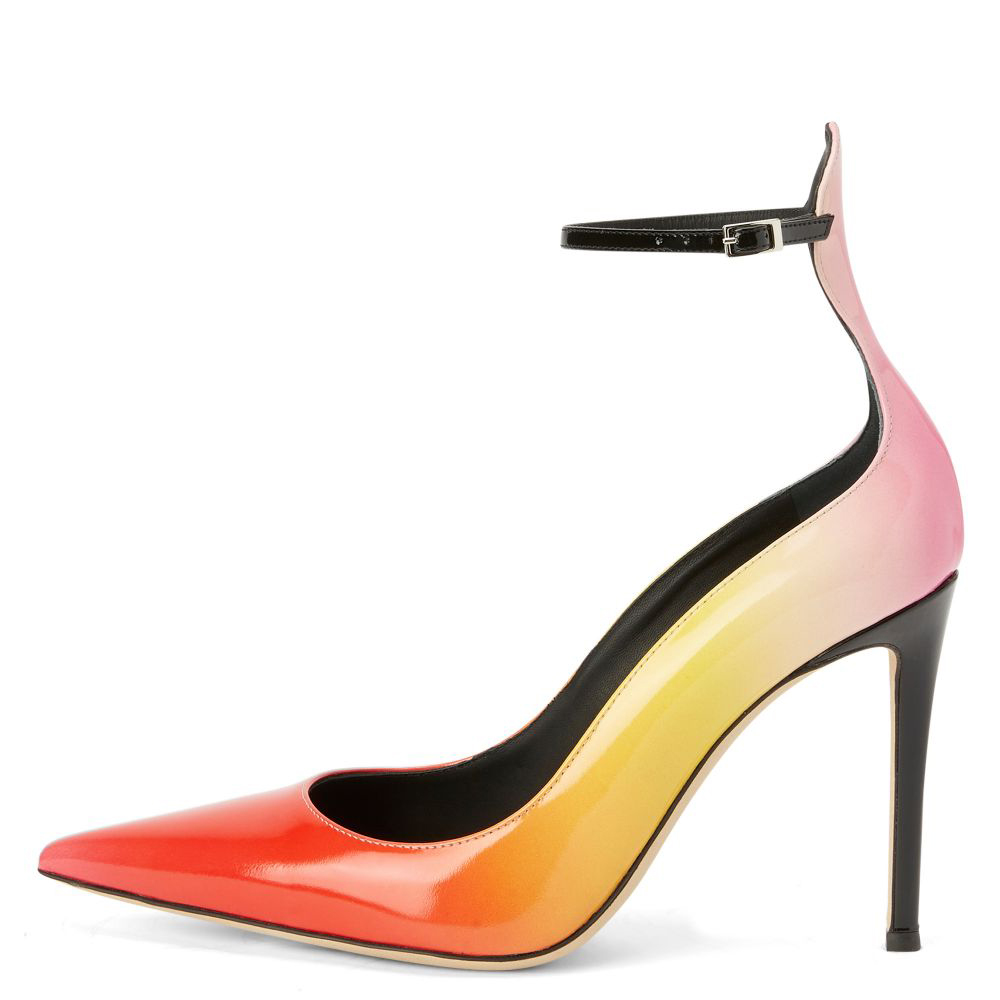 Multicolor Vegan Leather Pointed Toe 4'' Stiletto Heel Ankle Strap Pumps Nicepairs