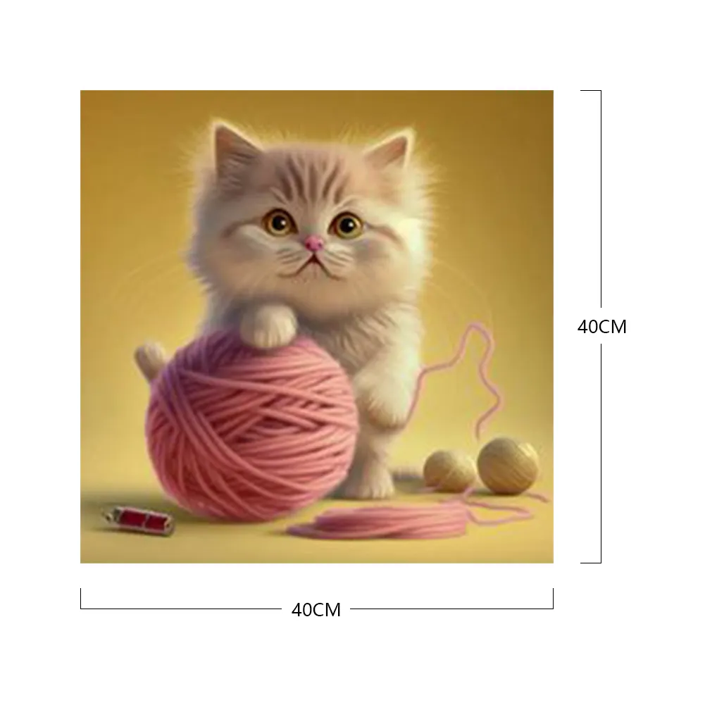 DIY Paint By Number 40*40cm - Cat Playing With Yarn