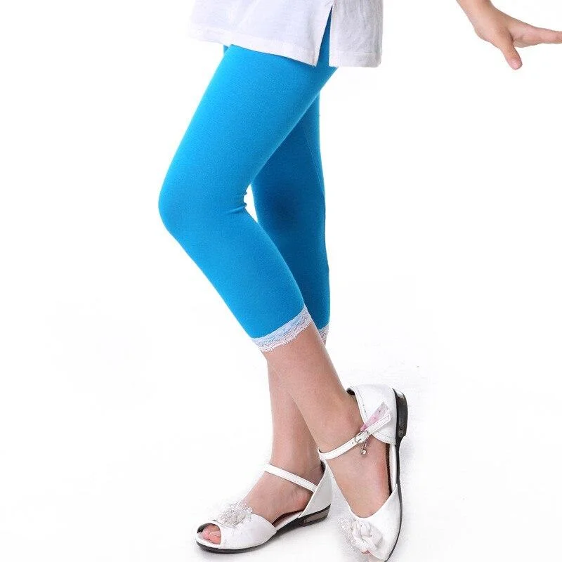 2019 girls new Leggings 4-11 years old Cropped trousers Solid color 7 colors optional lace children's calf-length pants cute