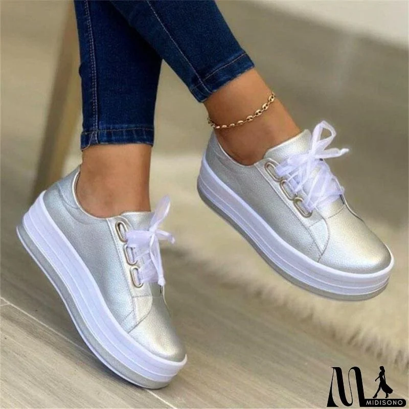 MidiSono - New Shallow Mouth Round Toe Lace Up Platform Shoes