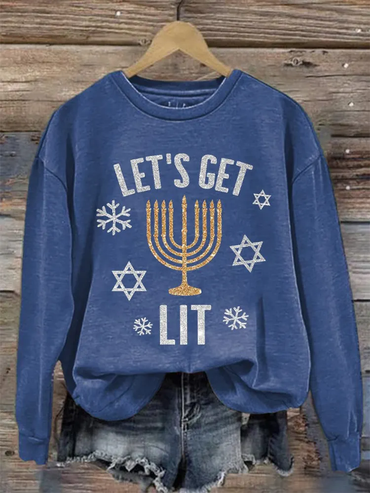Cute Hanukkah Dachshund Print Sweatshirt